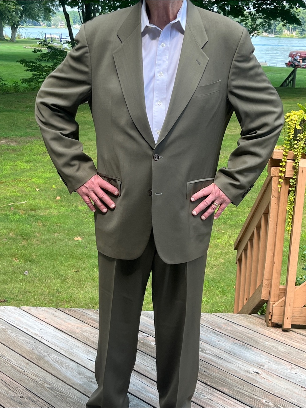 Vintage Example by Missoni Greenish Tan Two-Piece Suit Blazer & Pants 44R 38W